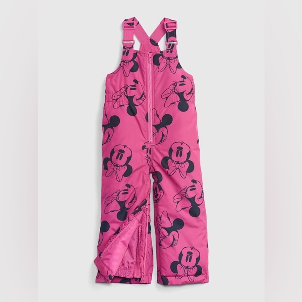 NWOT Baby Gap Disney Minnie Mouse Winter Snow Bib Overalls Pink Snow Suit 12-18M